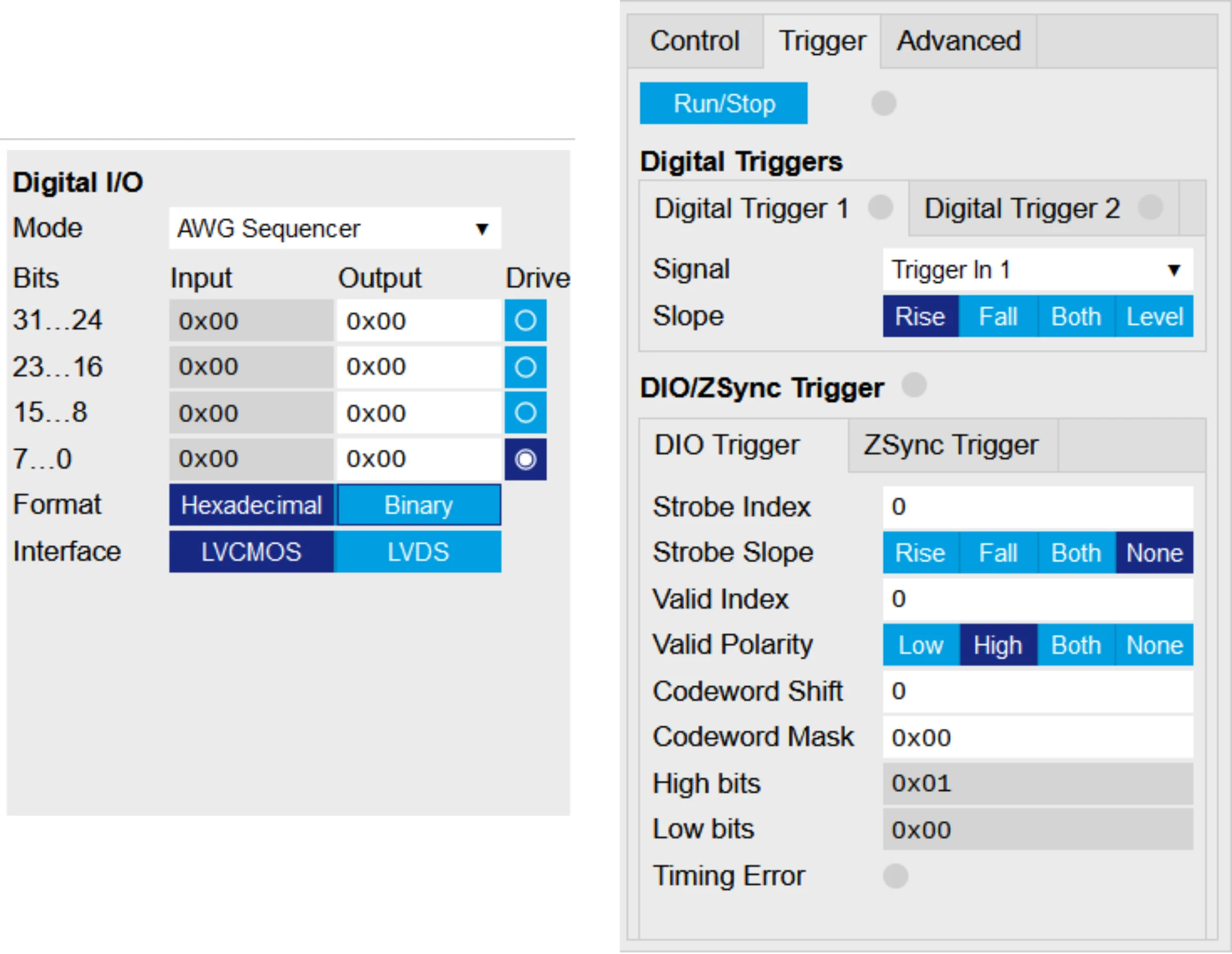 Settings for inter-core triggering