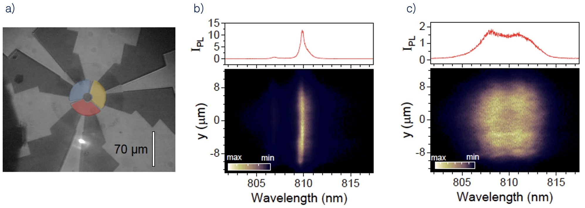 Optical micrograph of the sample and measurement data for the bulk acoustic wave experiment